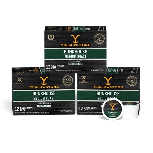 Yellowstone Bunkhouse Medium Roast Coffee, Single Serve Recyclable Pods/Cups, 100% Arabica Beans, 36 Count