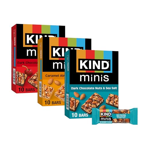 KIND Mini Snack Bars Variety Pack, Gluten Free, Low Sugar, Low Calorie Snacks, Dark Chocolate Nuts & Sea Salt, Caramel Almond & Sea Salt, Dark