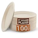 Cheer Collection 9 inch Compostable Plates - 100% Biodegradable Plates | 100% Eco Friendly & Disposable 9 inch Paper Plates for Hot or Cold Food