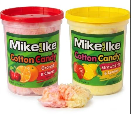 Mike and Ike Cotton Candy Tubs - 2 oz Fruity Spun Sugar Fluffy Candy - Individually Wrapped Novelty Treats for Birthdays, Carnivals, Summer Parties