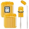 60 Pack Heavy Duty Duster Refills with Extendable 3FT Handle, Multi Surface 360 Disposable Dusters Kit for Cleaning Furniture, Blinds, Ceiling Fan