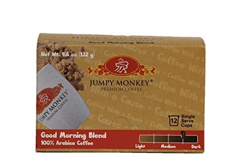 Jumpy Monkey® Coffee Good Morning Blend - Medium Dark Roast, 100% Arabica, Compatible with K-Cup Machines and Keurig Coffee Makers, 12 Single Serve