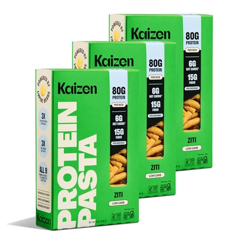 Kaizen Ziti Protein Pasta, 20g Protein, Low Carb (6g Net Carbs), Keto-Friendly, Gluten-Free, Plant-Based Lupini Noodles, High Fiber, 8 Ounce, Pack