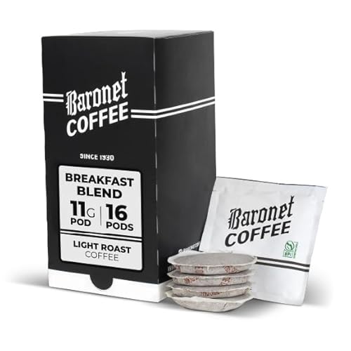 Baronet Coffee Pods [Breakfast Blend] Single Cup Soft 11 Gram - 1 Box of 16 Single Serve 11 Gram Pods, Light Roast, Kosher, Vegan [Breakfast Blend]