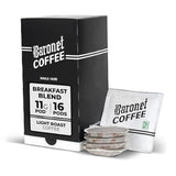 Baronet Coffee Pods [Breakfast Blend] Single Cup Soft 11 Gram - 1 Box of 16 Single Serve 11 Gram Pods, Light Roast, Kosher, Vegan [Breakfast Blend]