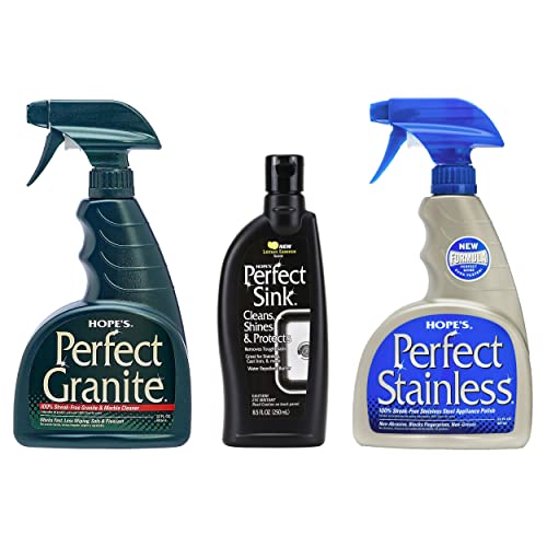 HOPE'S Perfect Stainless, Perfect Granite, and Perfect Sink Cleaner Bundle, Streak Free Polishing Kitchen Cleaners Removes Stains, Restores