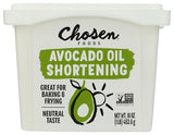 Chosen Foods Avocado Oil, Shortening 16 Oz - All Purpose Baking & Frying Shortening made from 100% pure avocados - Non-GMO, Gluten-Free, Keto Friendly