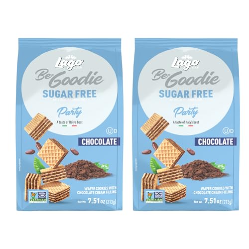 Gastone Lago Party Wafers Cookies, Chocolate Sugar Free - 7.5 oz Each (2-Pack) | Italian Crispy Wafer Cookies with Creamy Chocolate Filling