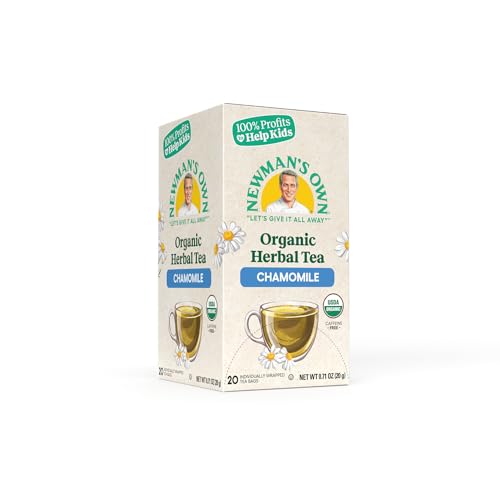 Newman's Own Organics Chamomile Tea Caffeine Free Herbal Tea for, Stomach Ease Tea that May Support Healthy Digestion, Egyptian Chamomile Tea with 20