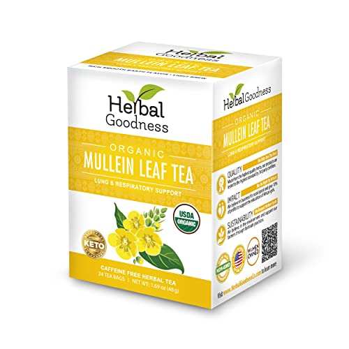 Mullein Leaf Tea - Organic Mullein Tea Bags For Lungs, Respiratory Health, Digestive System, Immune System, Supports Overall Health, 24 Mullein Tea