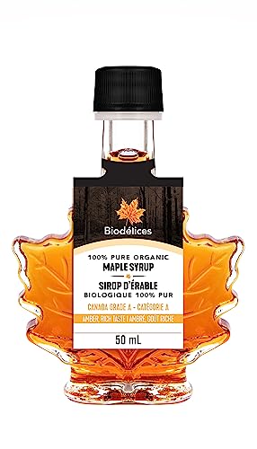 100% Pure Organic Maple Syrup - Premium Grade A - Quebec's Finest in Elegant Maple Leaf Bottle from Biodélices (1.69 Fl Oz (Pack of 1), Maple (CA