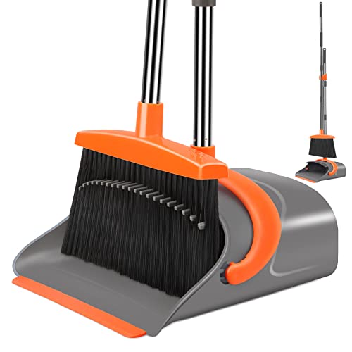 Ivandar Broom and Dustpan Set for Home, Broom and Dustpan Combo for Office, Long Handle Broom with Upright Standing Dust pan,Indoor&Outdoor Sweeping