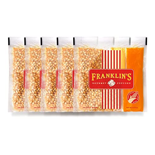 Franklin’s Gourmet Popcorn All-In-One Popcorn Packs for Popcorn Machine - 8oz Pack of 10 - Made in USA - Packs of Corn Kernels with Buttery Salt & Oil