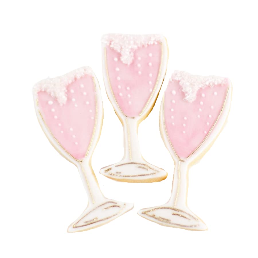 ½ Dz. Champagne Glass Cookies! Hand Painted Pink Elegance with a Stem of Bubbly! Hostess or Bridal Gift!