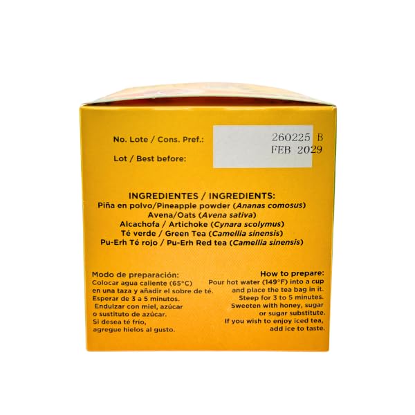 Piña Max Tea - Pineapple Herbal Tea with Green Tea, Pu-Erh Red Tea, Artichoke & Oats - 30 Tea Bags (3.17 oz) - Refreshing & Smooth Herbal Blend