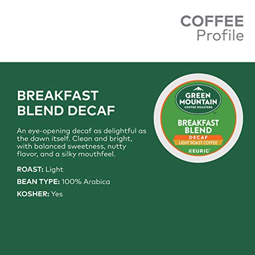 Green Mountain Coffee Roasters Breakfast Blend Decaf, Single-Serve Keurig K-Cup Pods, Light Roast, 96 Count (4 Boxes of 24 Pods), 96.0 Count
