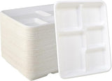 5-Compartment Compostable Plates for Easy Cleanup - Compartment Tray for Portion Control & Mess-Free Meals - 10.25×8.5 In Disposable Bagasse Paper