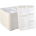 5-Compartment Compostable Plates for Easy Cleanup - Compartment Tray for Portion Control & Mess-Free Meals - 10.25×8.5 In Disposable Bagasse Paper