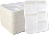 5-Compartment Compostable Plates for Easy Cleanup - Compartment Tray for Portion Control & Mess-Free Meals - 10.25×8.5 In Disposable Bagasse Paper