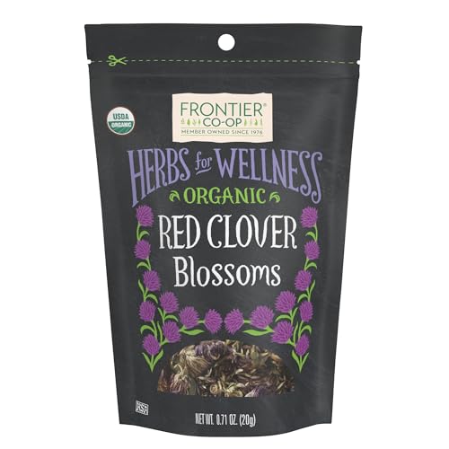 Frontier Co-op Organic Whole Red Clover Blossoms, 0.71oz - Fragrant, Natural and Versatile for Garnishes and Red Clover Tea - Kosher, Non-Irradiated