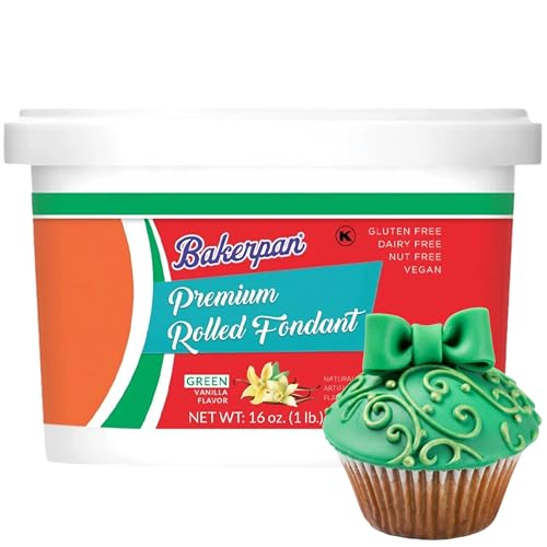 Bakerpan Premium Rolled Green Fondant for Cake Decorating - 1 Pound, Vanilla Flavor (Made in USA)