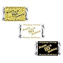 85th Birthday Miniatures Candy Bar Wrapper, (Set of 60) Mini Candy Bar Stickers; 3 Designs: 24 Gold, 24 Black, 12 White, Candy Not Included. Made in