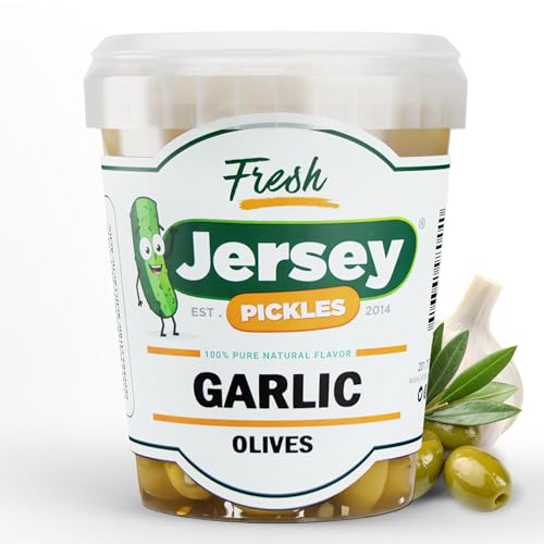 Jersey Pickles - Garlic Stuffed Olive (Quart) - Olives Stuffed - Hand-Stuffed Gourmet Olives with Premium Fillings for Snacks, Charcuterie & Cocktails