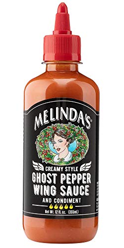 Melinda’s Ghost Pepper Wing Sauce - 12 Oz, 1 Pack - Gourmet Spicy Hot Sauce - Made with Fresh Ingredients, Ghost Peppers (Bhut Jolokia), Habanero