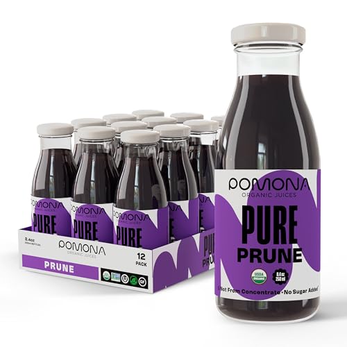 Pomona Organic Juices Pure Prune Juice, 8.4 Ounce Bottle (Pack of 12), Cold Pressed Organic Juice, Non-GMO, No Sugar Added, Not from Concentrate