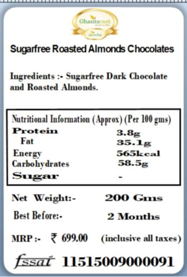 Ghasitaram Gifts Sugarfree Roasted almonds chocolates