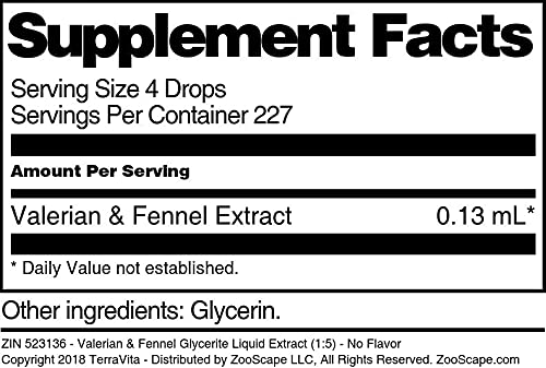 Valerian & Fennel Glycerite Liquid Extract (1:5) - No Flavor (1 oz, ZIN: 523136) - 3 Pack