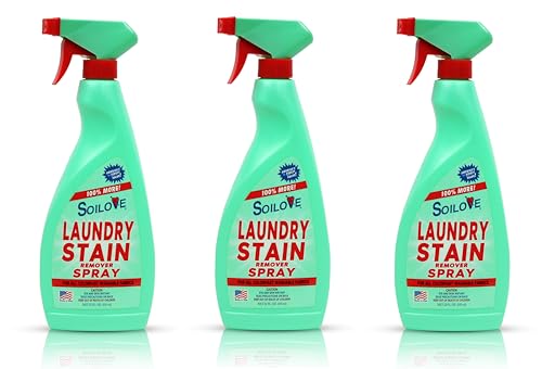 Soilove Laundry Stain Remover Spray - 3 pack of 22oz bottles - Powerful Prewash for Blood, Grease, Ink, Grass, Food, & More - Powerful Spot Remover