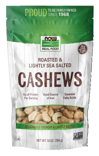 NOW Natural Foods, Cashews, Roasted and Salted, Rich Buttery Flavor, Source of Protein and Healthy Fatty Acids, Certified Non-GMO, 10-Ounce (Packaging