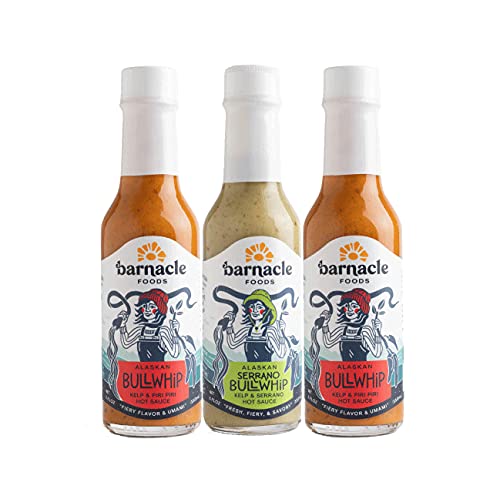 Barnacle Foods Bullwhip Kelp Hot Sauce Variety Pack | Kelp & Serrano or Piri-Piri Peppers | Made in Alaska | Delicious Savory Umami Flavor & Heat |