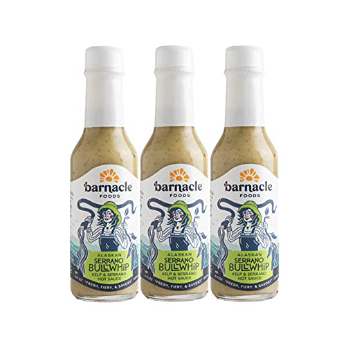 Barnacle Foods Serrano Bullwhip Kelp Hot Sauce | Kelp & Serrano Peppers | Made in Alaska | Delicious Savory Umami Flavor & Heat | Packed with Vitamins