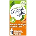 Crystal Light Drink Mix, 10 Packets, for Convenient On-the-Go Flavorful Hydration, Naturally flavored with other natural flavor Peach Mango Green Tea