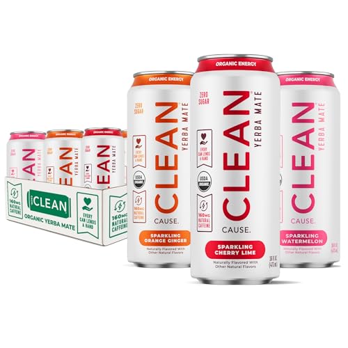 CLEAN Cause Zero Sugar Variety Pack Yerba Mate Tea Sparkling, USDA Organic Energy Drink Alternative, Zero Calorie, 160mg Natural Caffeine, Soda