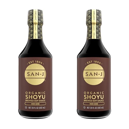 San-J - Organic Shoyu Soy Sauce - Made with Wheat and Whole Soy - Specially Brewed - 20 oz. Bottles - 2 Pack