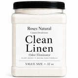 Roses Natural Clean Linen Carpet Deodorizer Powder - 32 oz Value Size | Plant-Based Baking Soda Formula | Odor Eliminator for Carpets, Rugs