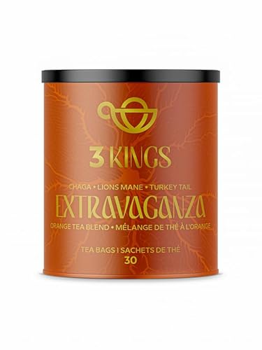 3 KINGS Premium Chaga - Lions Mane - Turkey Tail Mushrooms & Orange Tea Blend - 30 Tea Bags