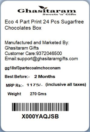 Ghasitaram Gifts Christmas Gifts Eco 4 Part Print 24 Pcs Sugarfree Chocolates Box