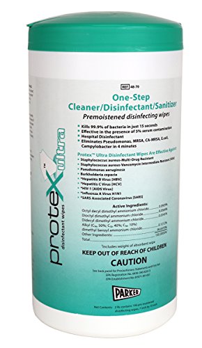Parkerlabs Protex Disinfectant Textured Wipes Laboratories- Kills 99.9% of Bacteria in 15 Seconds - 7" X 10" (Canister of 75 Wipes)