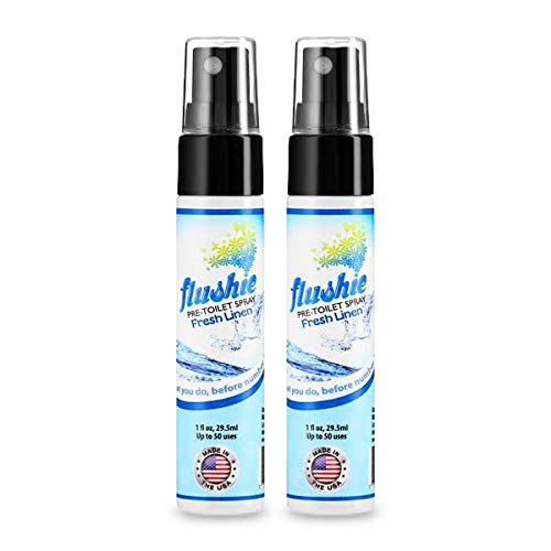 Flushie Pre-Toilet Spray for Travel Size Toiletries - Bathroom Spray for Toilet Deodorizer - Poop Odor Eliminator (Linen, 1oz 2pack)