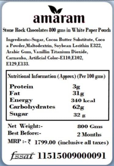Jaiccha Ghasitaram Bhaidooj Gifts - Stone/ Rock Chocolates 800 GMS in White Paper Pouch