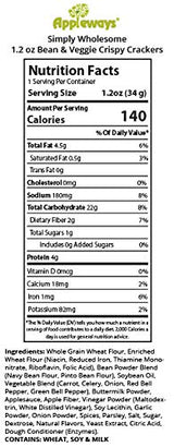 Appleways Whole Grain Bean and Veggie Cracker, 1.2 Ounce -- 108 per case.