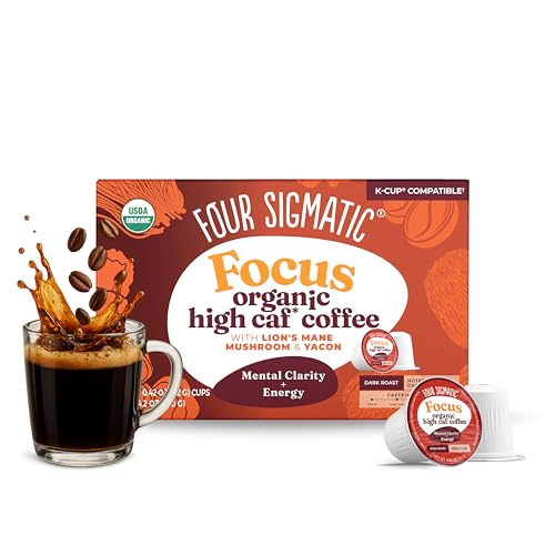 Four Sigmatic High Caffeine Mushroom Coffee K-Cups | Organic Dark Roast Coffee with Lion’s Mane & Yacon | Focus & Immune Support | Vegan & Keto |