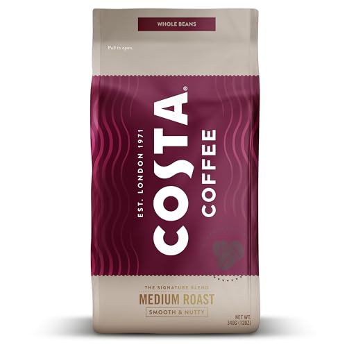 Costa Coffee Whole Bean Coffee, Signature Blend Medium Roast 12 Oz Bag for Espresso, Drip & Pour Over, Smooth & Nutty, Slow Roasted 100% Arabica Beans