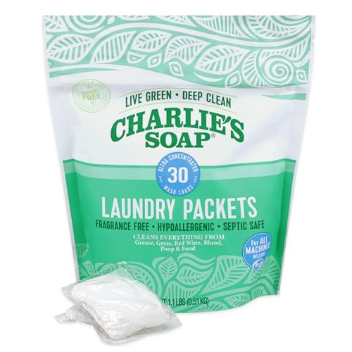 Charlie’s Soap - Fragrance Free Powdered Laundry Detergent Packets - 30 Pods (1 Pack)…