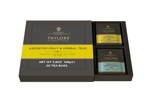 Taylors of Harrogate Assorted Specialty Fruit and Herbal Teas Sampler, Variety Gift Box, Individually Wrapped Bags, 20 Count (Pack of 1), Lemon