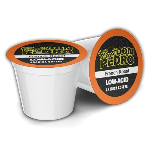 Cafe Don Pedro French Roast Low Acid Coffee Pods - Compatible with Keurig K-cup Coffee Maker, Dark Roast 100% Arabica, Battles Heartburn, Acidic